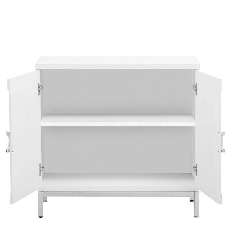 Modern Accent Sideboard Cabinet with Wood Veneer, Round Doors & Metal Legs