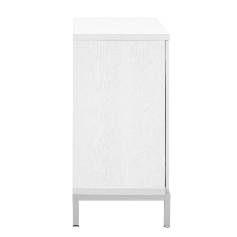 Modern Accent Sideboard Cabinet with Wood Veneer, Round Doors & Metal Legs