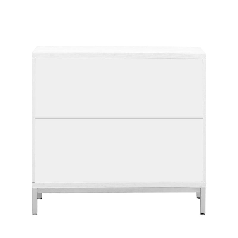 Modern Accent Sideboard Cabinet with Wood Veneer, Round Doors & Metal Legs
