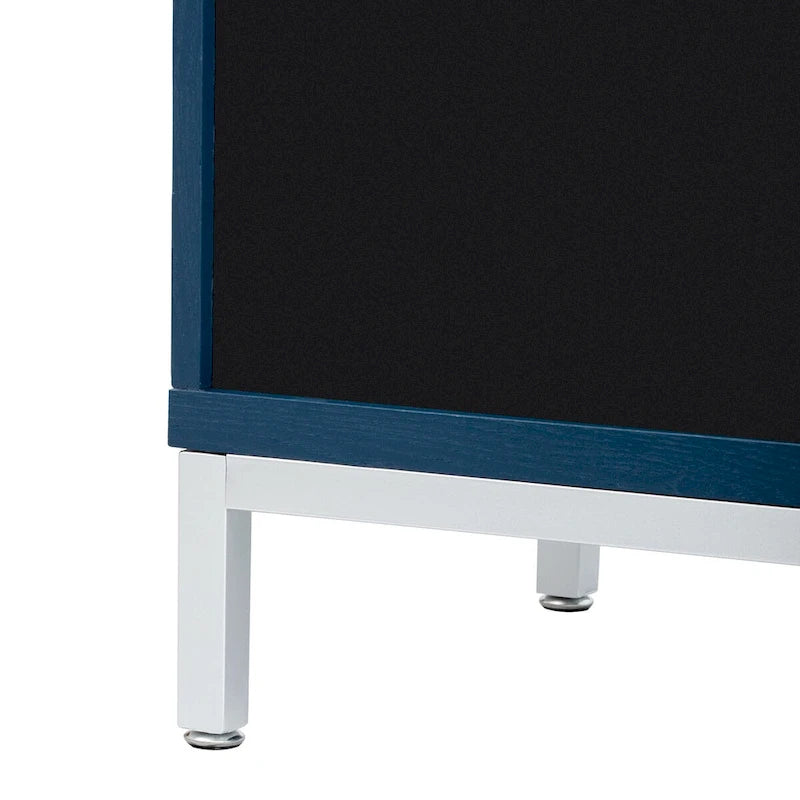Modern Accent Sideboard Cabinet with Wood Veneer, Round Doors & Metal Legs