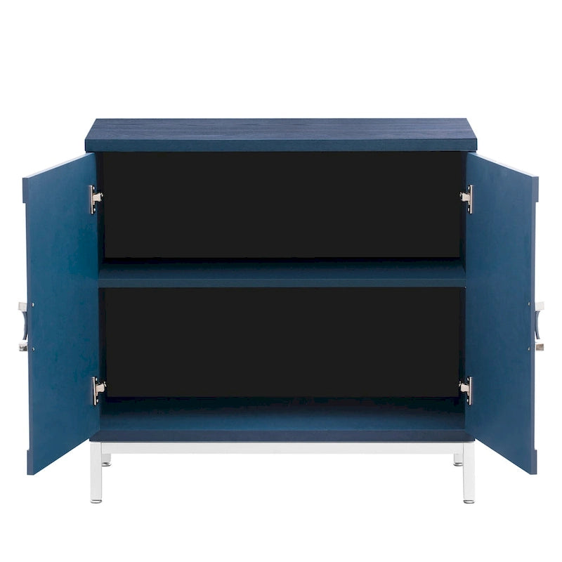 Modern Accent Sideboard Cabinet with Wood Veneer, Round Doors & Metal Legs