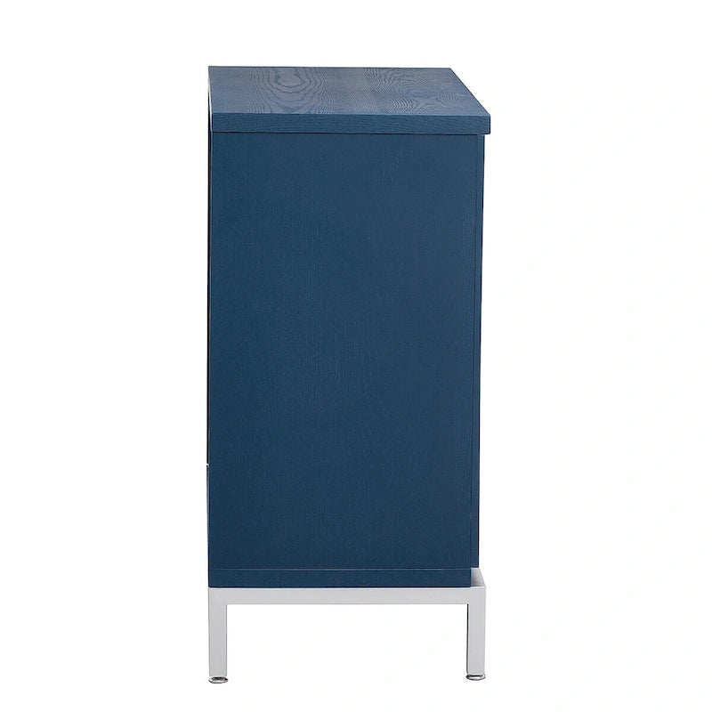 Modern Accent Sideboard Cabinet with Wood Veneer, Round Doors & Metal Legs