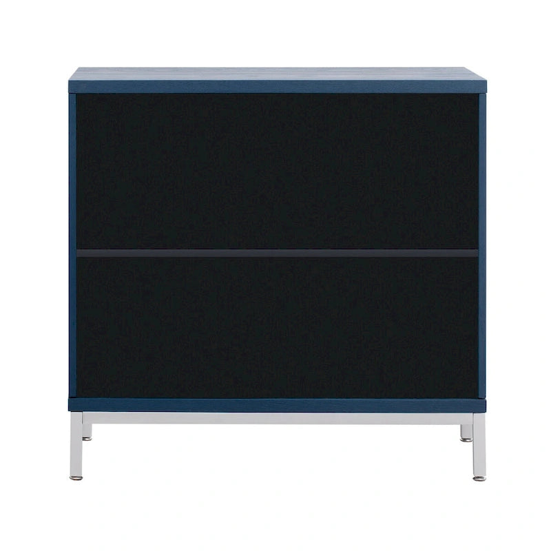 Modern Accent Sideboard Cabinet with Wood Veneer, Round Doors & Metal Legs