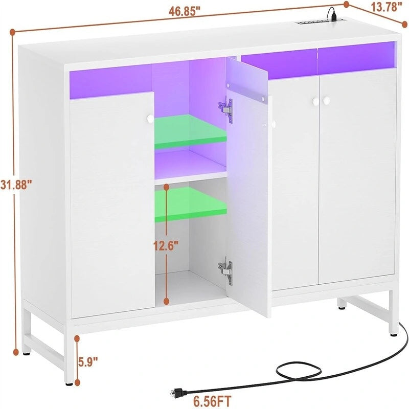 Sideboard Buffet Cabinet with Power Outlet & RGB LED Lights