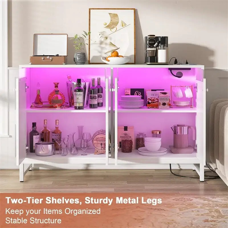 Sideboard Buffet Cabinet with Power Outlet & RGB LED Lights
