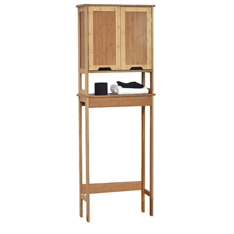 Bamboo Over-the-Toilet Storage Cabinet with Double Doors & Open Shelf