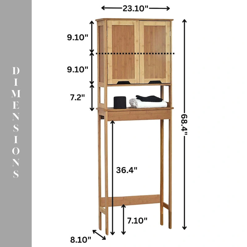 Bamboo Over-the-Toilet Storage Cabinet with Double Doors & Open Shelf