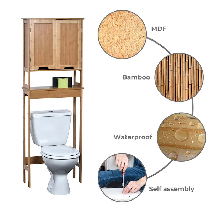 Bamboo Over-the-Toilet Storage Cabinet with Double Doors & Open Shelf