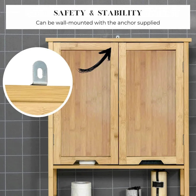 Bamboo Over-the-Toilet Storage Cabinet with Double Doors & Open Shelf