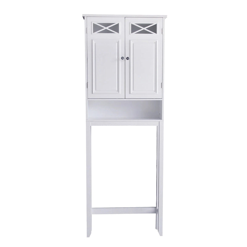 Meuble de rangement WC gain de place avec portes vitrées et étagère ouverte
