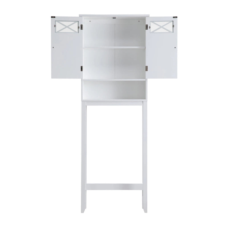Meuble de rangement WC gain de place avec portes vitrées et étagère ouverte