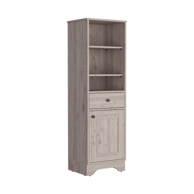 Tall Linen Cabinet with 3 Open Shelves, Drawer & Single Door Storage