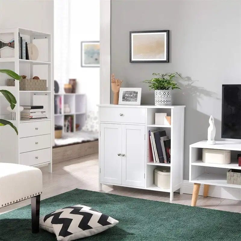 Freestanding Bathroom Storage Cabinet with 3 Shelves, Drawer & Cabinet