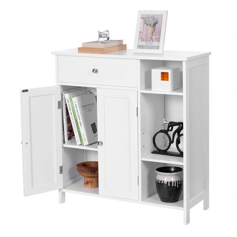 Freestanding Bathroom Storage Cabinet with 3 Shelves, Drawer & Cabinet
