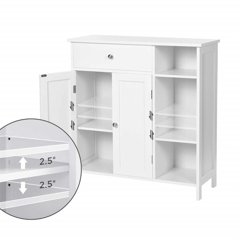 Freestanding Bathroom Storage Cabinet with 3 Shelves, Drawer & Cabinet