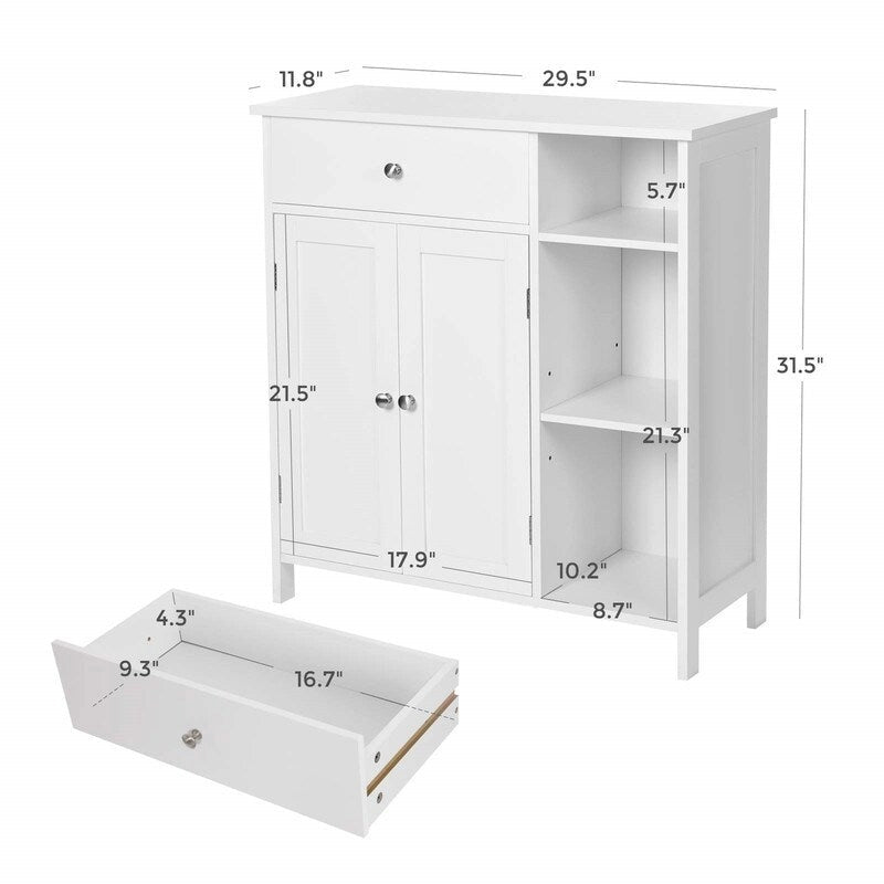 Freestanding Bathroom Storage Cabinet with 3 Shelves, Drawer & Cabinet