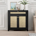 2-Door Rattan Storage Cabinet with Drawer & Adjustable Shelves