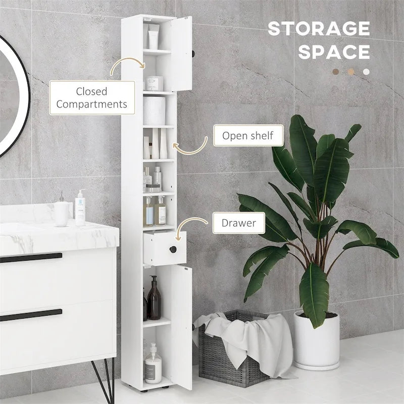 Tall Narrow Bathroom Storage Cabinet with Adjustable Shelves