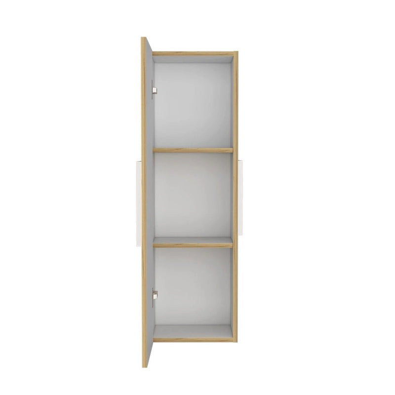 Armoire de toilette à porte unique avec 3 étagères, blanc et chêne clair