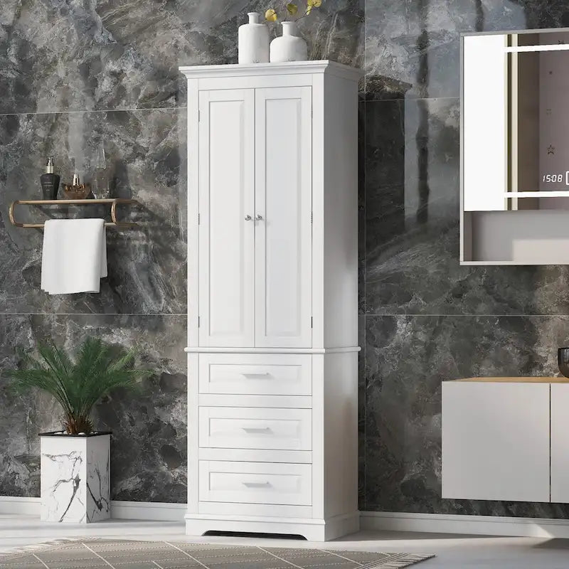 Tall Storage Cabinet with 2 Doors, 3 Drawers & Adjustable Shelves