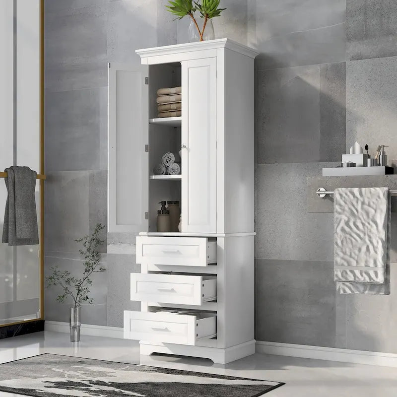 Tall Storage Cabinet with 2 Doors, 3 Drawers & Adjustable Shelves