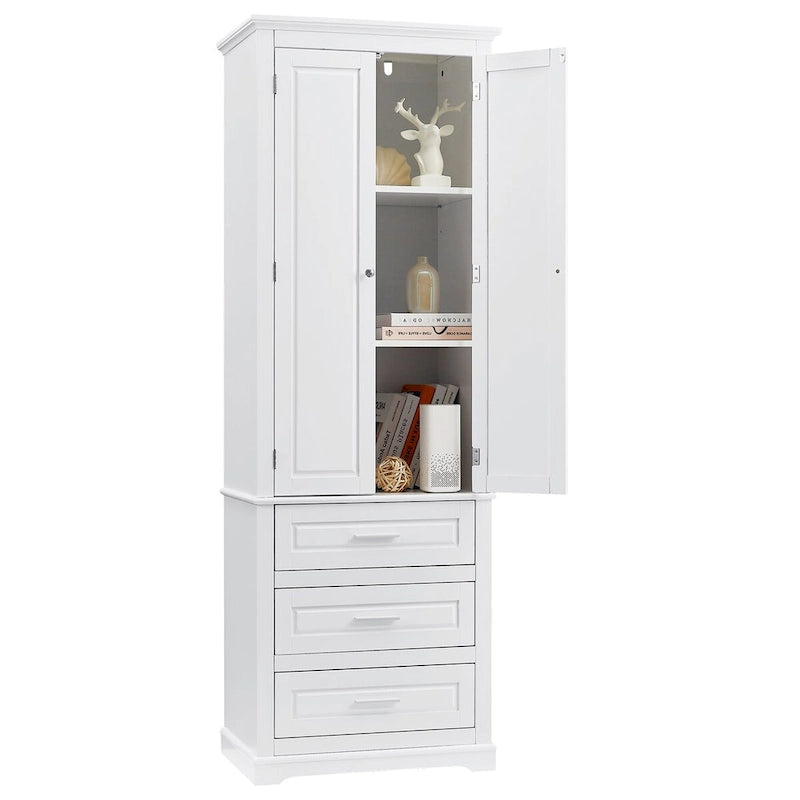Tall Storage Cabinet with 2 Doors, 3 Drawers & Adjustable Shelves