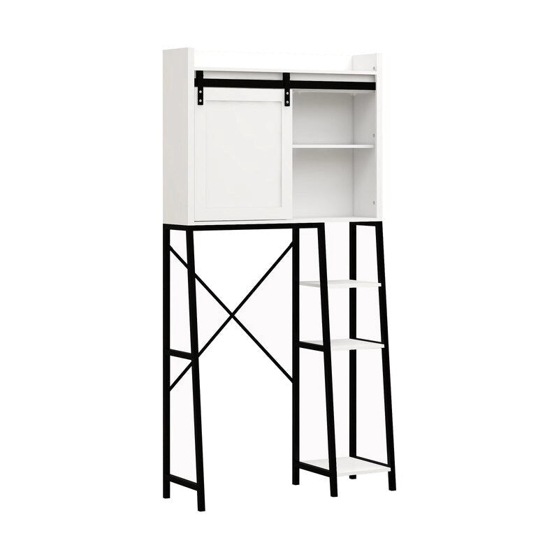 Over-the-Toilet Storage Cabinet with Barn Door & Open Shelves