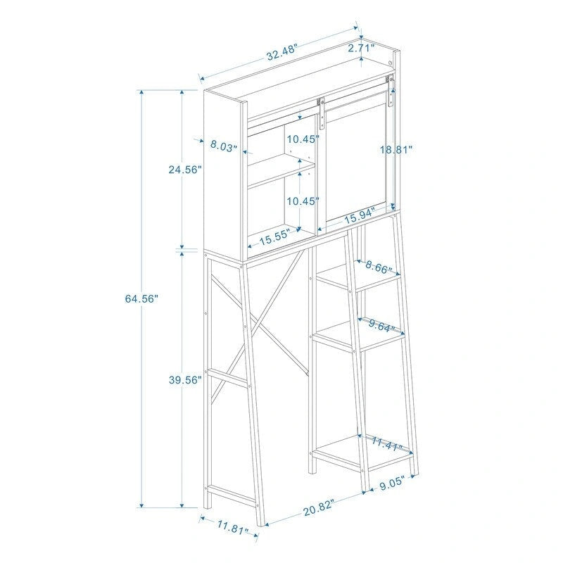Over-the-Toilet Storage Cabinet with Barn Door & Open Shelves