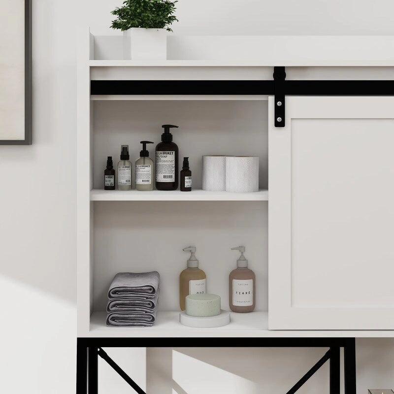 Over-the-Toilet Storage Cabinet with Barn Door & Open Shelves
