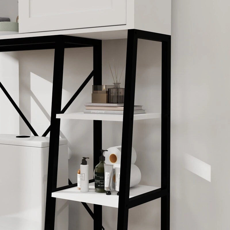 Over-the-Toilet Storage Cabinet with Barn Door & Open Shelves
