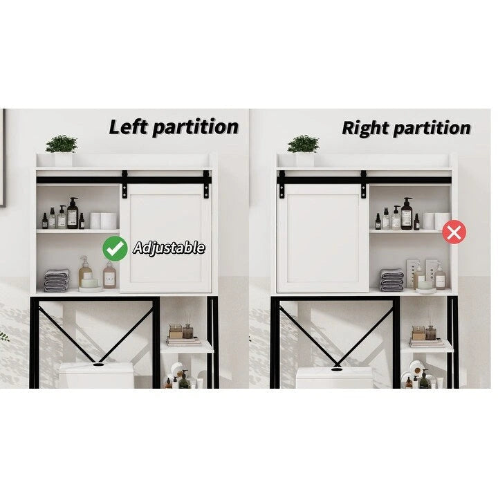 Over-the-Toilet Storage Cabinet with Barn Door & Open Shelves