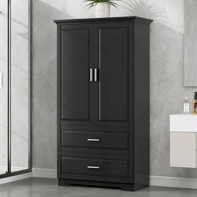 Tall Storage Cabinet with 2 Doors, 2 Drawers & Adjustable Shelf