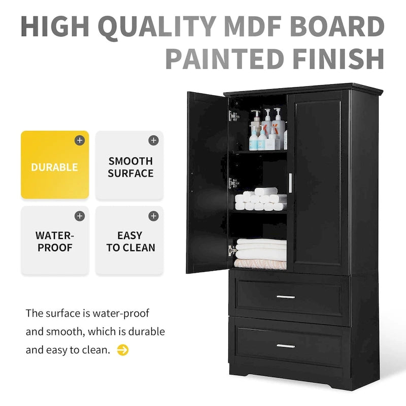 Tall Storage Cabinet with 2 Doors, 2 Drawers & Adjustable Shelf