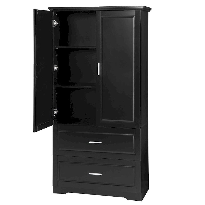 Tall Storage Cabinet with 2 Doors, 2 Drawers & Adjustable Shelf
