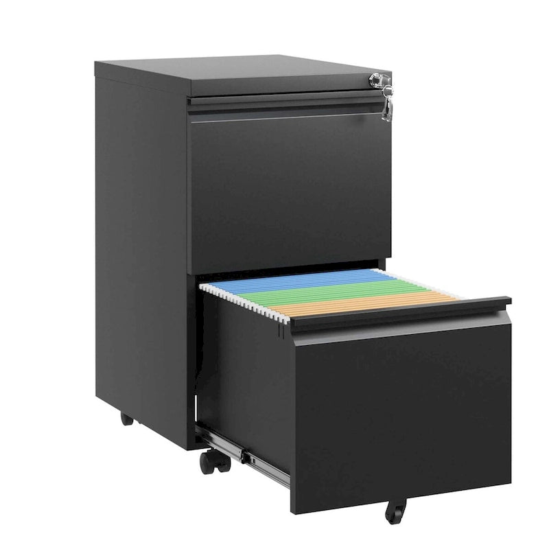2-Drawer Rolling Metal File Cabinet with Lock