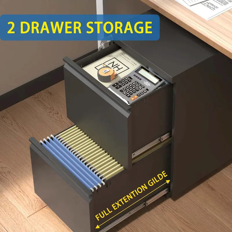 2-Drawer Rolling Metal File Cabinet with Lock