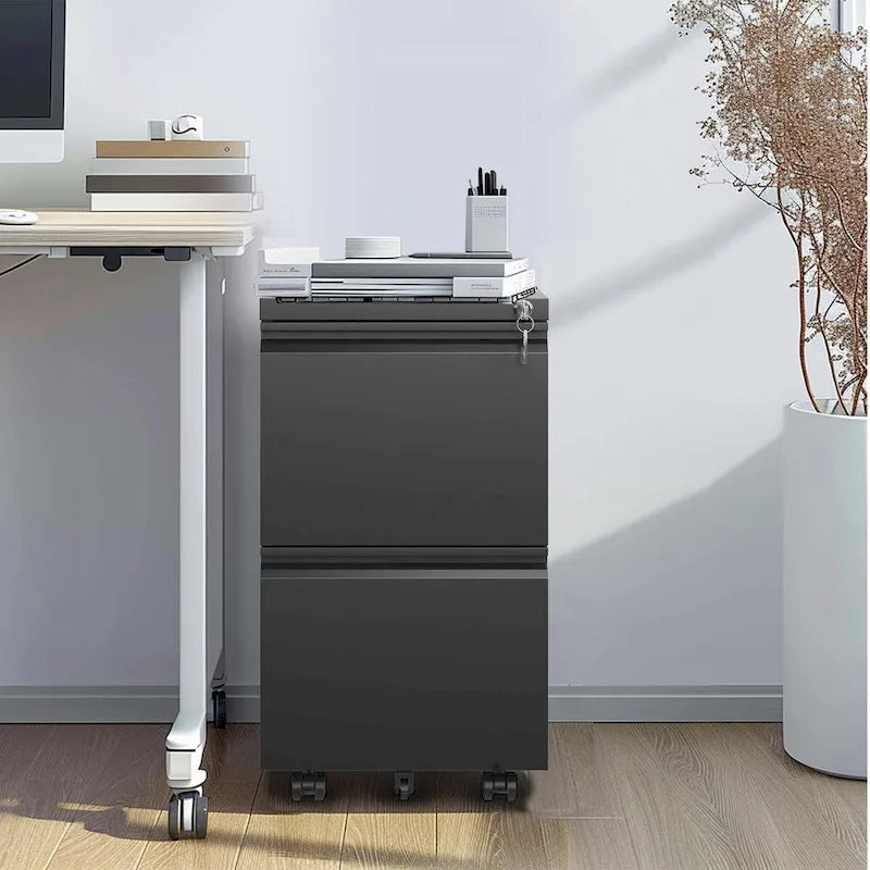 2-Drawer Rolling Metal File Cabinet with Lock