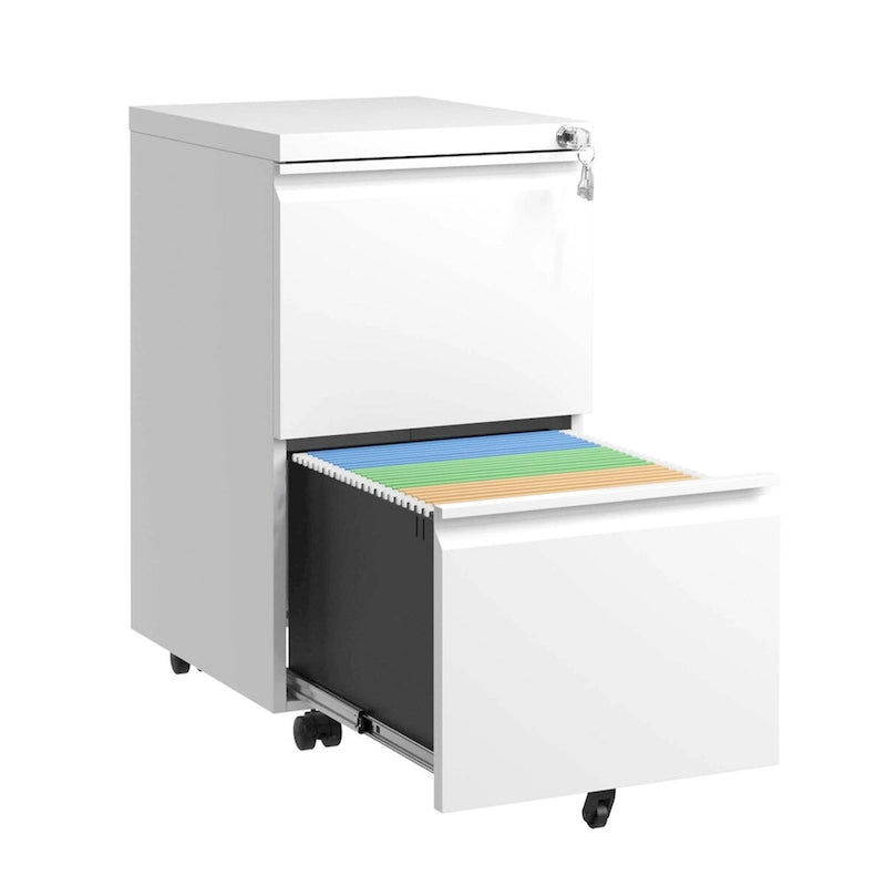 2-Drawer Rolling Metal File Cabinet with Lock
