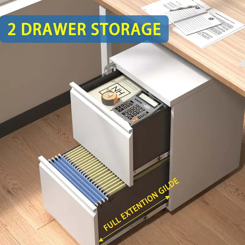2-Drawer Rolling Metal File Cabinet with Lock