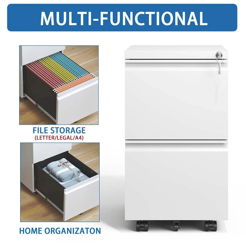 2-Drawer Rolling Metal File Cabinet with Lock