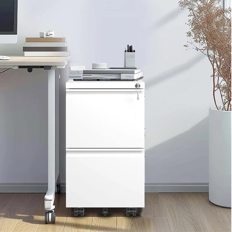 2-Drawer Rolling Metal File Cabinet with Lock