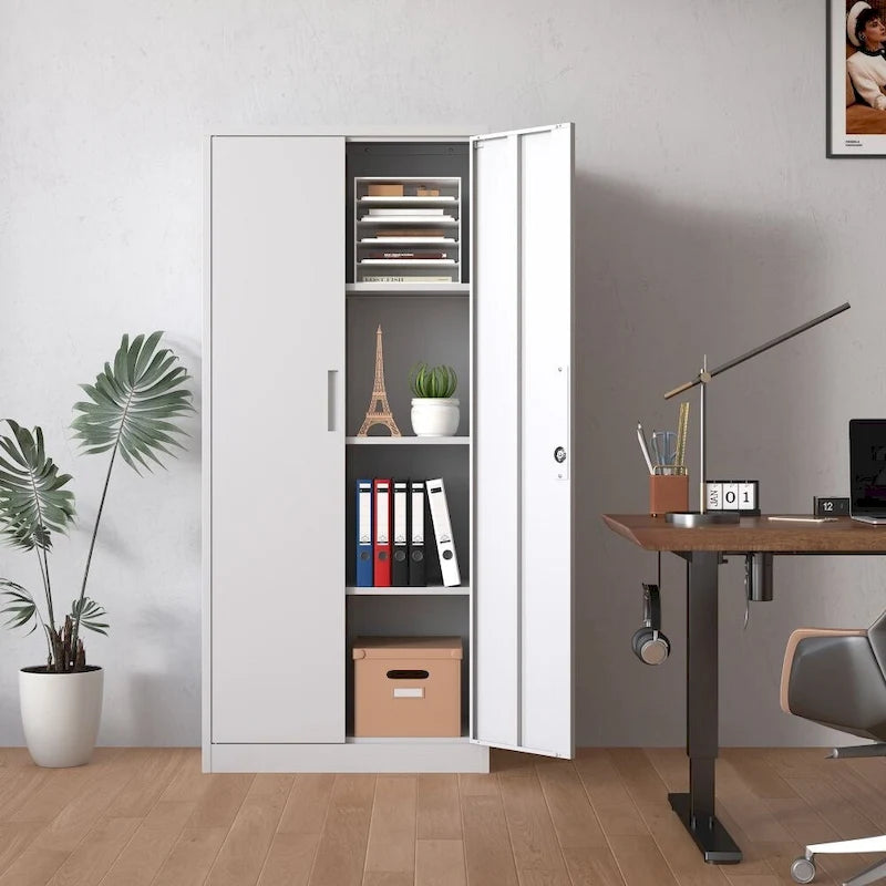 71" Tall Metal Storage Cabinet with Lock, 2 Doors & 3 Adjustable Shelves