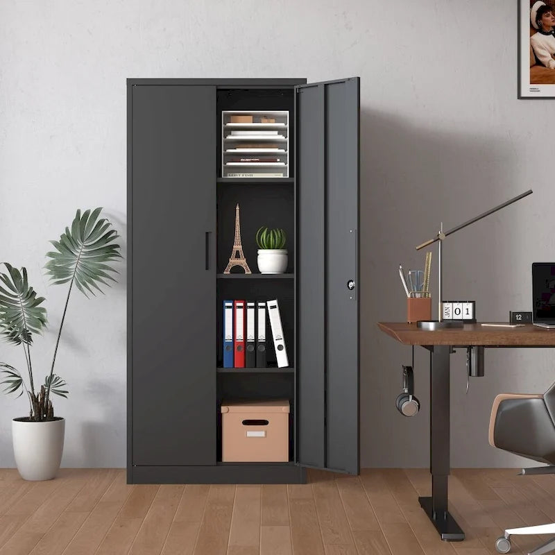 71" Tall Metal Storage Cabinet with Lock, 2 Doors & 3 Adjustable Shelves