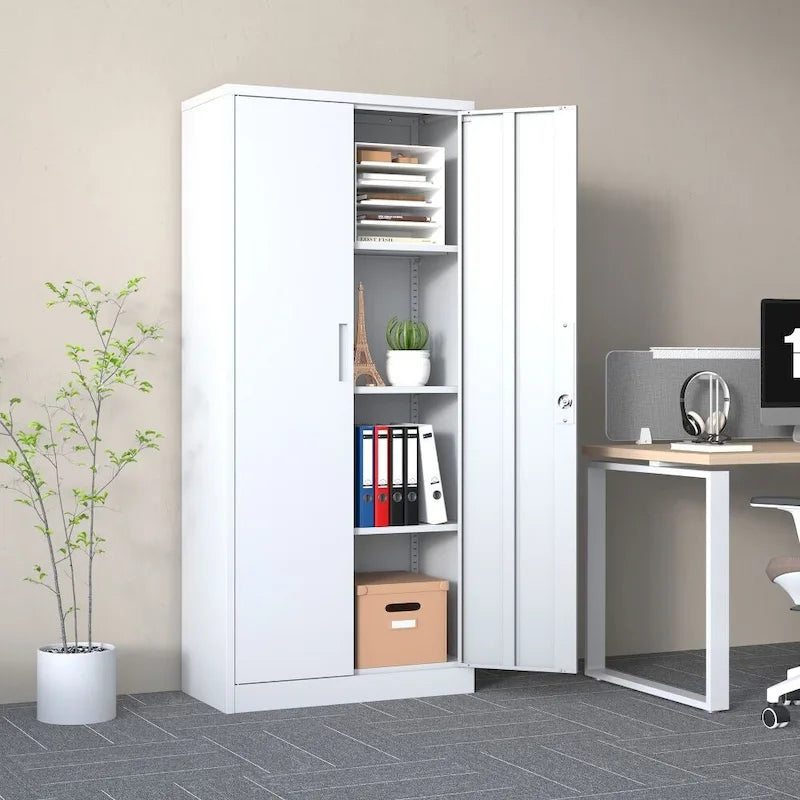 71" Tall Metal Storage Cabinet with Lock, 2 Doors & 3 Adjustable Shelves