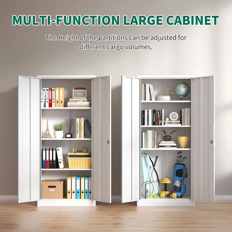 71" Tall Metal Storage Cabinet with Lock, 2 Doors & 3 Adjustable Shelves