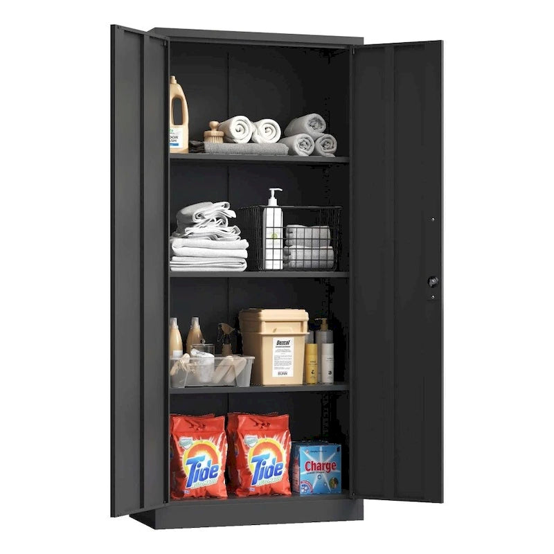 71" Tall Metal Storage Cabinet with Lock, 2 Doors & 3 Adjustable Shelves