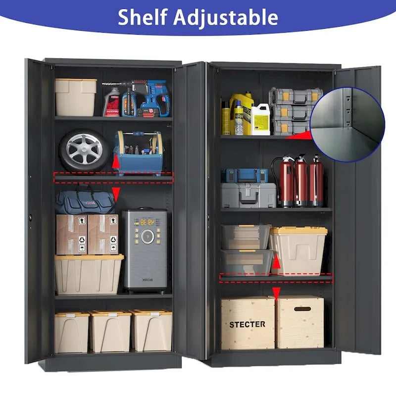 71" Tall Metal Storage Cabinet with Lock, 2 Doors & 3 Adjustable Shelves