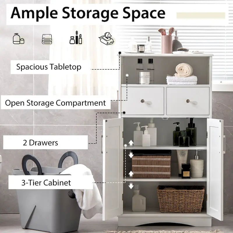 Freestanding Bathroom Floor Cabinet with 2 Doors & 2 Drawers