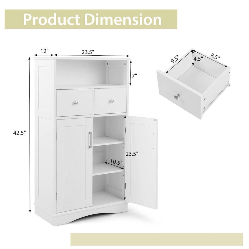 Freestanding Bathroom Floor Cabinet with 2 Doors & 2 Drawers